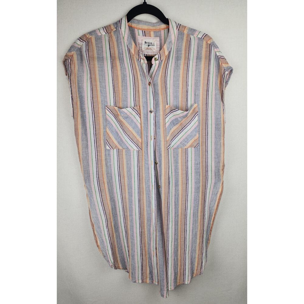 Anthropologie Holding Horses Shirt Women's M striped multi-color beachy boho fun